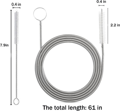 ICEYLI 61 Inch Long Drain Brush Hose Flexible Feeding Tube and Pipe Cleaning Brush with 2 PCS 7.9 Inch Straw Brush