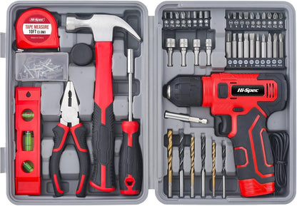 Hi-Spec Pink Tool Set with 8V Drill Set. Complete Cordless & Rechargeable USB Electric Drill Driver Kit for Women, Home DIY Repair & Maintenance, in a Compact Toolbox.