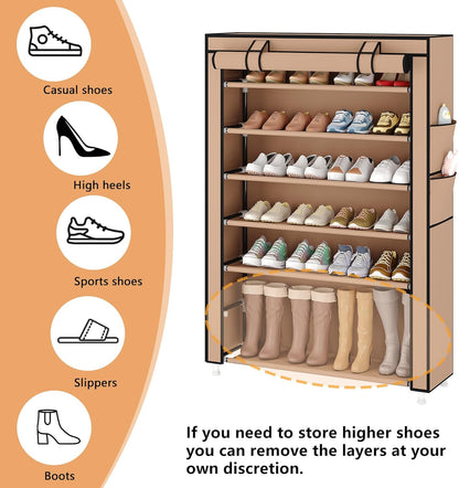 Laiensia 9-Tier Vertical Shoe Rack Organizer, Space Saving Shoe Storage Organizer, Non-Woven Cover Shoe Shelf Holds 36-45 Pairs for Bedroom, Hallway, Closet Entryway, Black