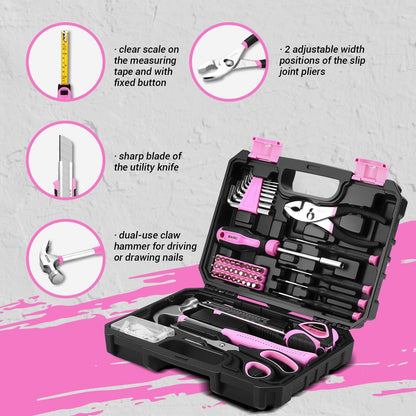 DEKOPRO General Household Hand Tool Kit with Plastic Toolbox Storage Case, All Purpose Home Tool Kit Includes Essential Tools for Office College Repairs, 50 Piece
