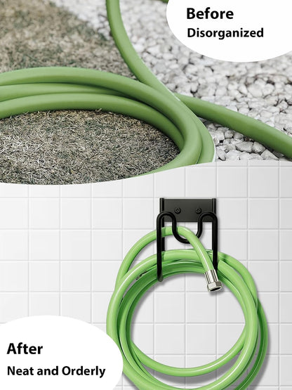 Metal Garden Hose Holder, Sturdy Wall Mounted Water Hose Hanger, Solid Hose Hook for Garden Garage Water Hose/Extension Cords/Vacuum Lines (White)