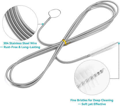4.92 ft (1.5m) Flexible Drain Cleaning Brush – 2-Pack, Stainless Coil for Car, Fridge, Sinks, Pipes, Hoses, Hair & Grease Clogs