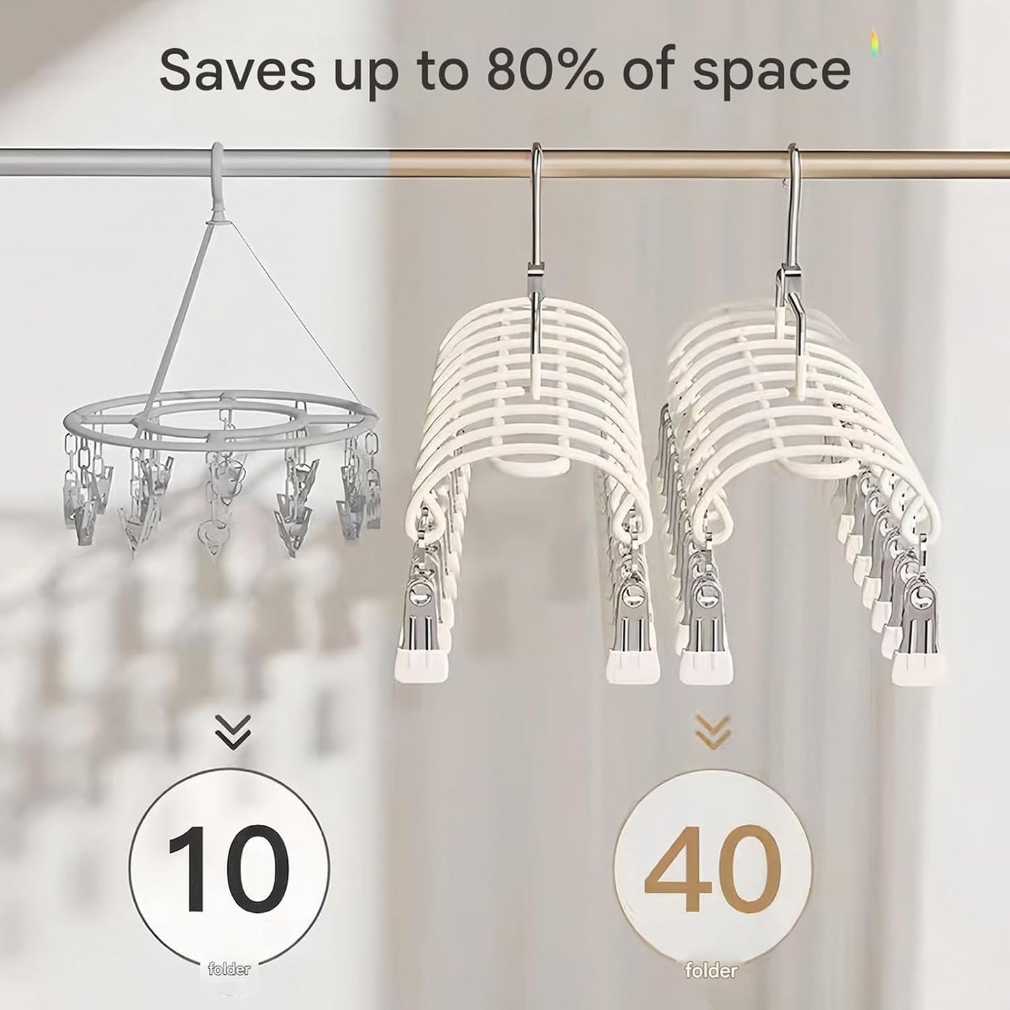 Stainless Steel Garment Hanger 20 Secure Foldable Clips Home Vacation Accessory Outdoor Portable Garment Drying Hanger