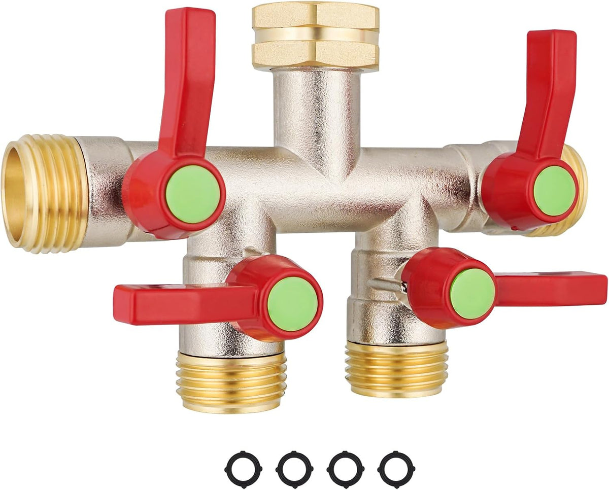EJW Hose Splitter 2 Way, Garden Hose Splitters, Heavy Duty Faucet Splitter,Rv Brass Water Hose Y Splitter, Double Hose Connector, Spigot Splitter, Two Way Hose Manifold Valve 3/4 Inch GHT Thread.