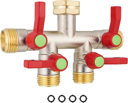EJW Hose Splitter 2 Way, Garden Hose Splitters, Heavy Duty Faucet Splitter,Rv Brass Water Hose Y Splitter, Double Hose Connector, Spigot Splitter, Two Way Hose Manifold Valve 3/4 Inch GHT Thread.
