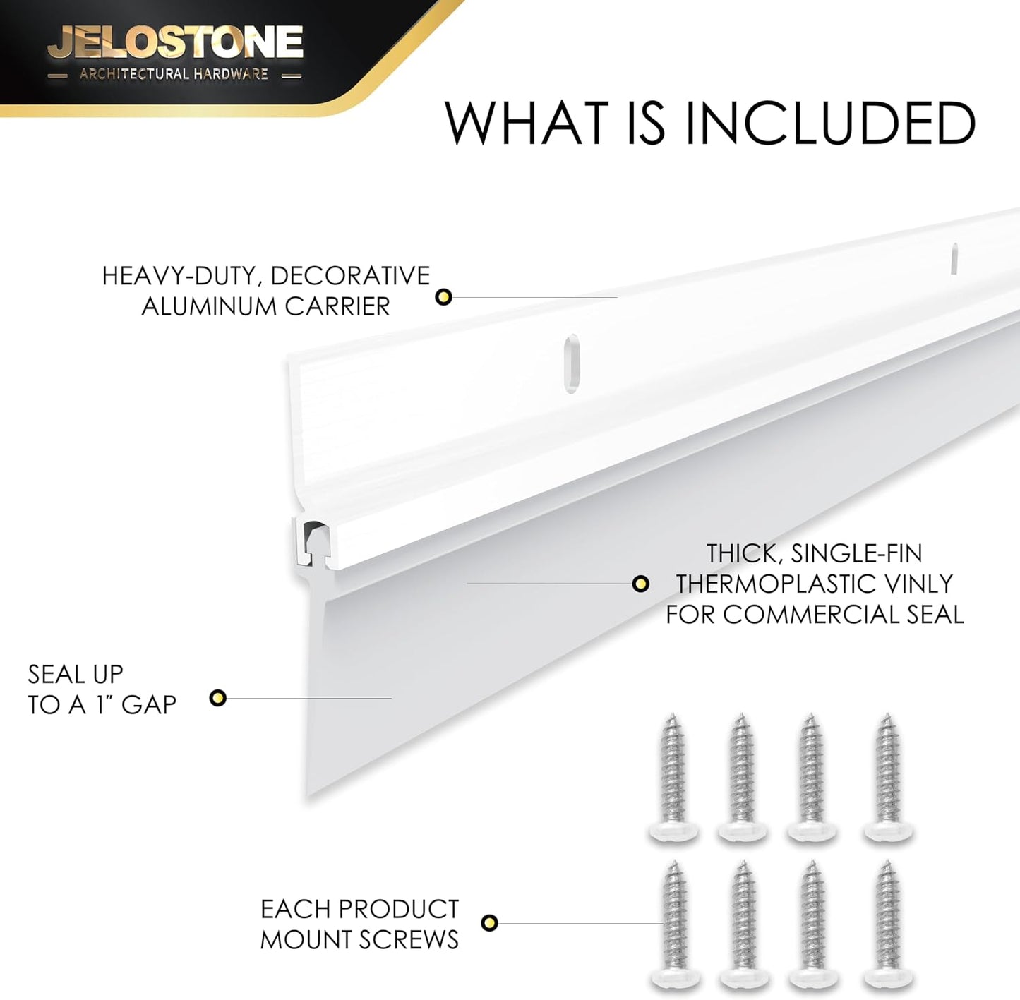 2 Pack - 48'' Commercial Door Bottom Sweep (White Powder Coated), Heavy Duty Aluminum, Fire Rated, Vinyl Insert, JS-NV307, Ideal for Residential & Commercial Use