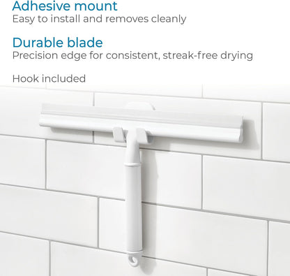 iDesign Shower Squeegee with Adhesive Hook - White