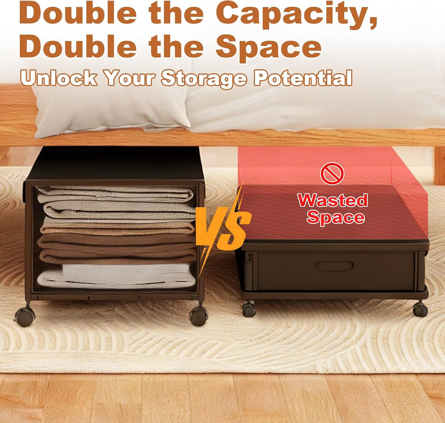 2 Pack Under the Bed Storage Containers,10 inch Height Under Bed Shoe Storage,31inch Long Underbed Storage with Wheels,Large Rolling under bed Clothes Storage Drawers with Lid for Dorm Tall ,Black