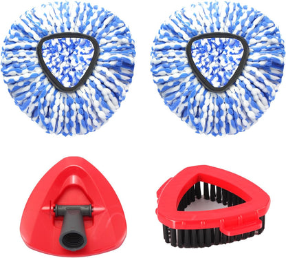 Mop Heads Replacements for OCedar RinseClean 2 Tank Spin Mop System, Mop Replace Head with 2 Microfiber Mop Head Refills, 2 Chenille Mop Pads,1 Scrub Brush, and 1 Mop Base Set Combo
