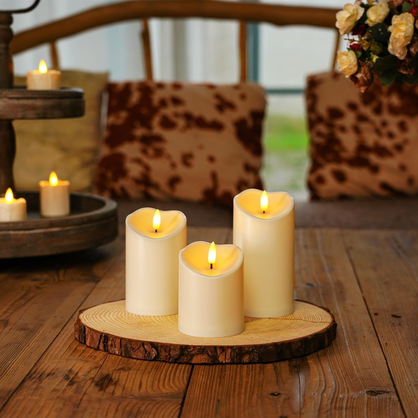 Homemory Dripping Wax Flameless Candles, Battery Operated Candles with Remote Control and Timers, LED Pillar Candles, Electric Fake Candles, 3" x 6", Set of 2