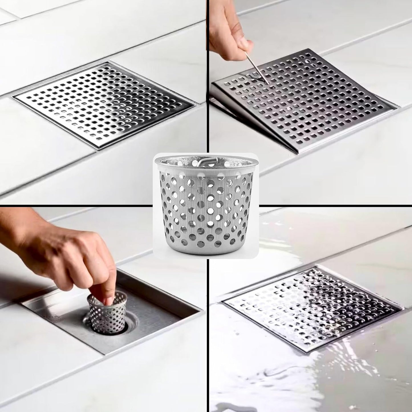 Shower Drain Strainer for Oatey Designline Shower Drain, Linear and Square with Shower Drain Key for Drain Grate Removal, Stainless Steel