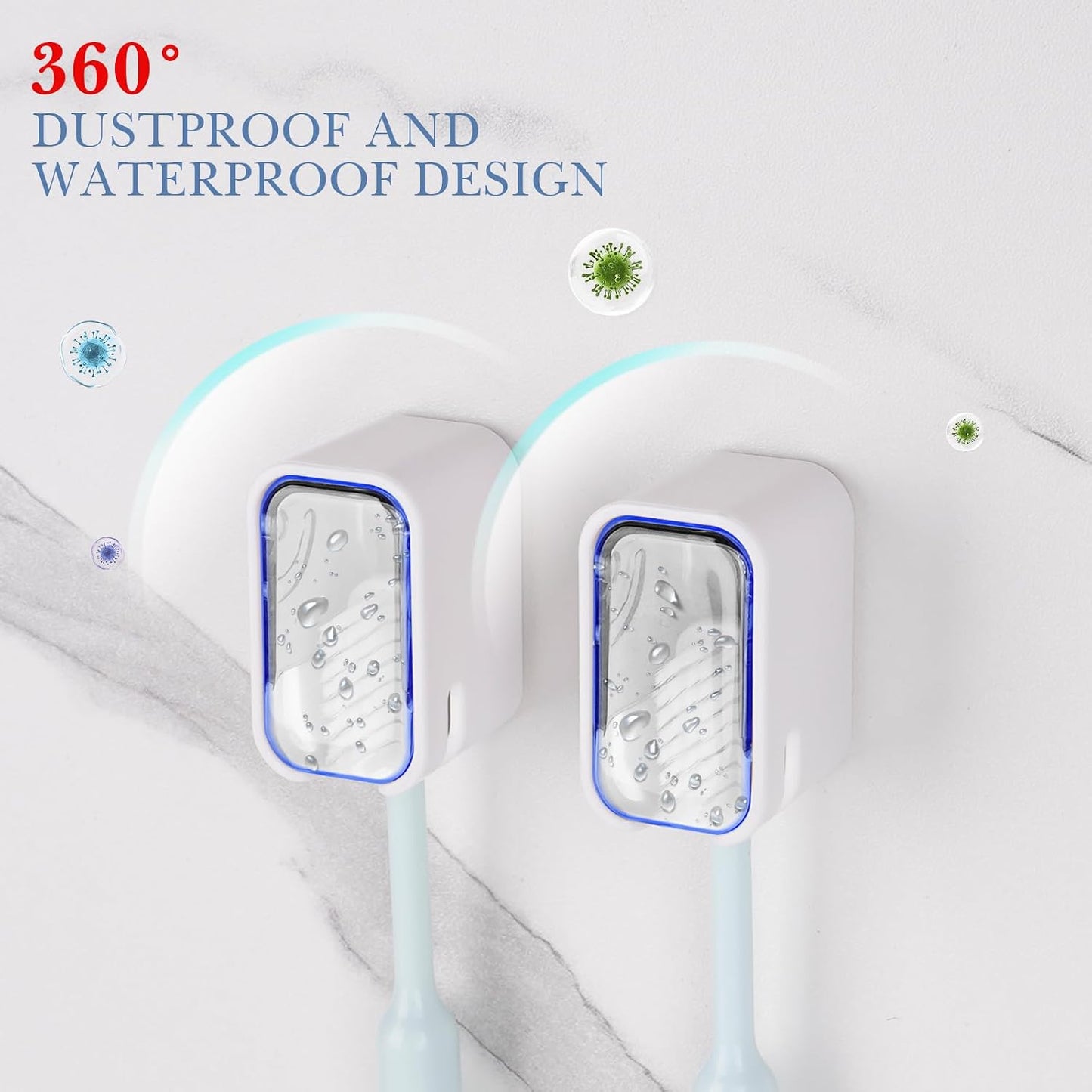 2 PCS Toothbrush Holder Wall Mounted with Cover for Bathroom, Self Adhesive Toothbrush Storage Organizer for Shower, Mini Toothbrush Hanger Rack for Dorm, Cabinet (Black)