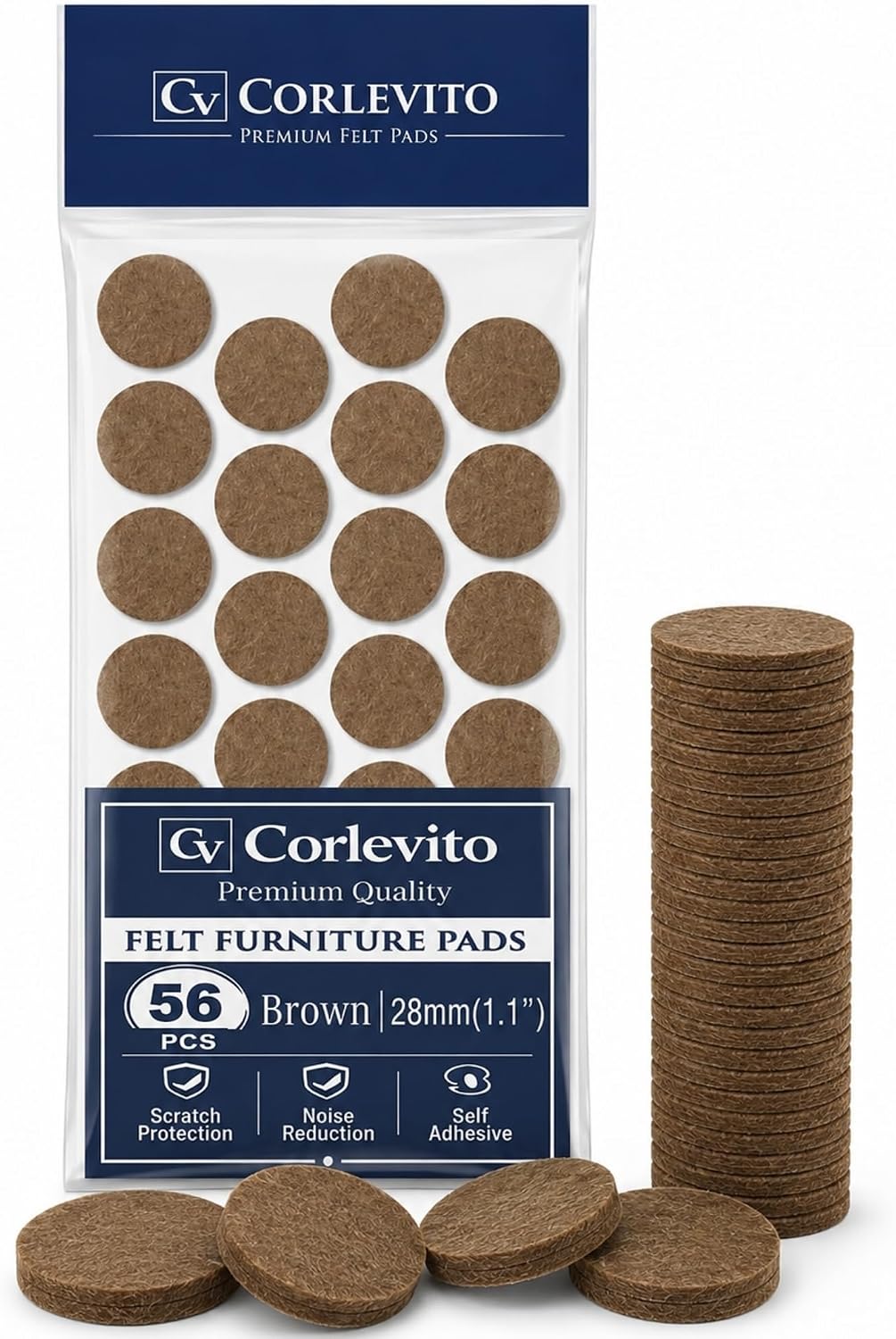 Felt Furniture Pads Corlevito 66 PCS (0.9") – Chair Leg Floor Protectors for Hardwood Floors, Strong Adhesive Anti Scratch Felt Pads for Furniture,Noise Reducing Furniture Pads (Brown)