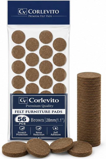 Felt Furniture Pads Corlevito 66 PCS (0.9") – Chair Leg Floor Protectors for Hardwood Floors, Strong Adhesive Anti Scratch Felt Pads for Furniture,Noise Reducing Furniture Pads (Brown)