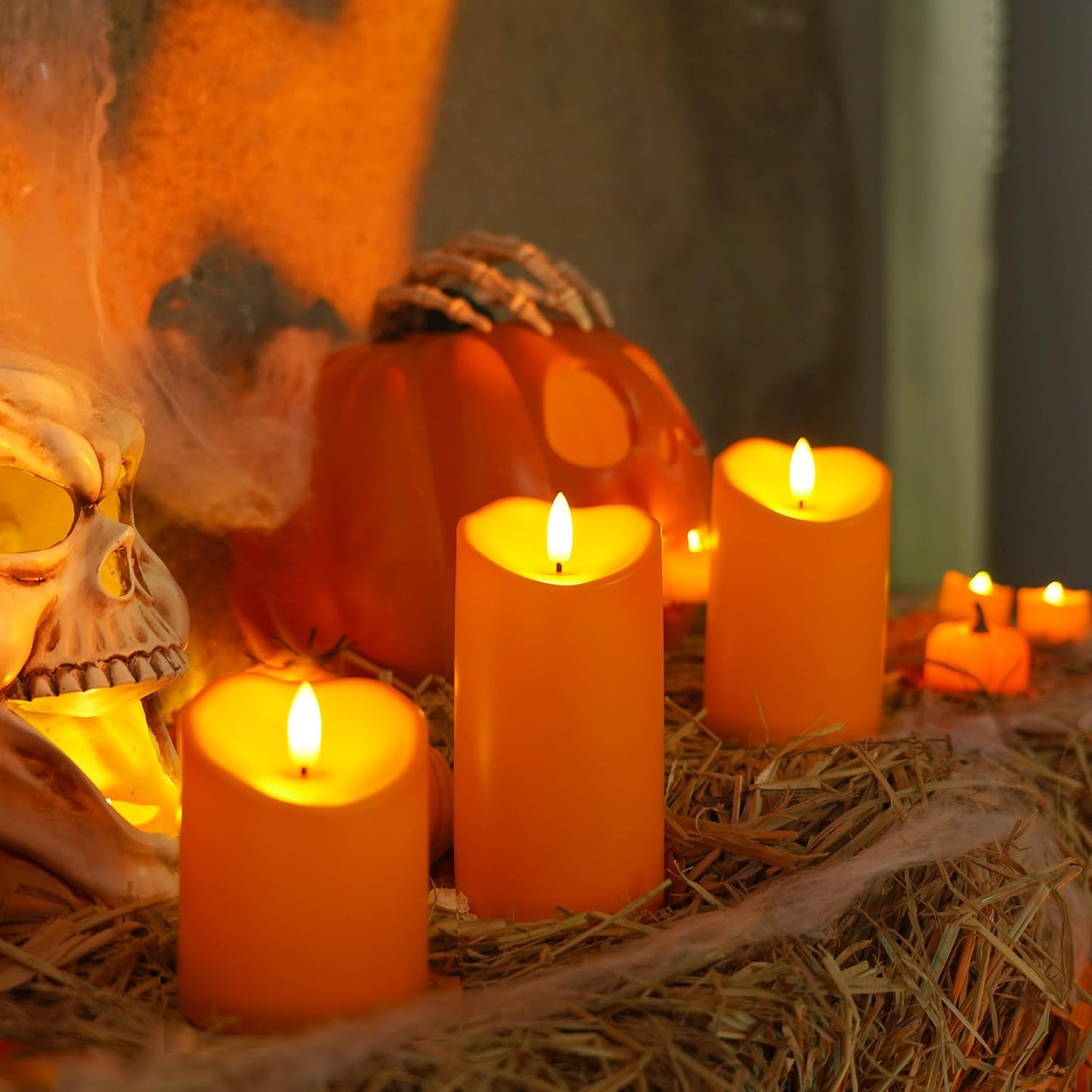 Homemory Black Flameless Candles, Halloween Candles Battery Operated with Remote and Timer, Flickering LED Pillar Candle for Theme Party, Holiday Decor, Set of 3
