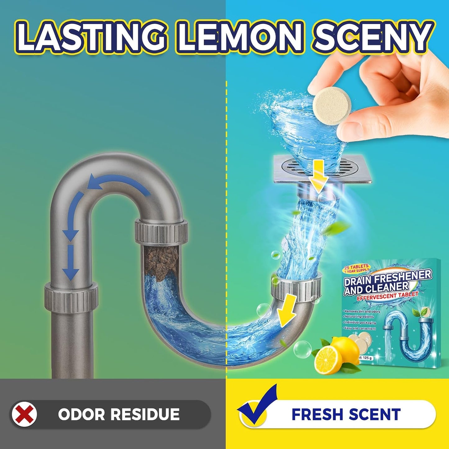 Garbage Disposal Cleaner and Deodorizer 25 Pack, Fresh Citrus Foam Sink Cleaner Tablets Fights Grease & Buildup, Remove Odor, Disposer Freshener for Home Drain Cleaning Care