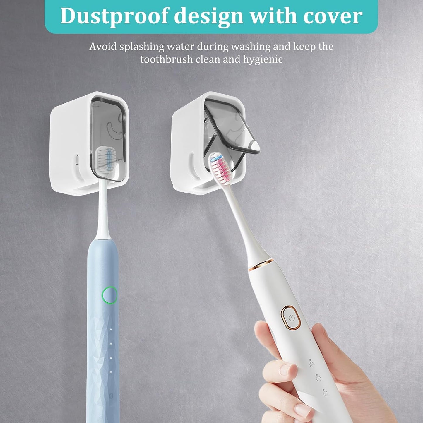 4PCS Toothbrush Holders for Bathroom, Single Slot Teeth Brush Storage Organizer with Cover & Drainage Hole for Shower Travel Family Use, Dust- & Waterproof Wall Mounted Detachable Dispenser