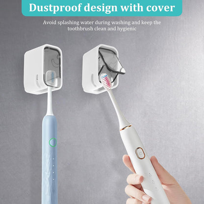 4PCS Toothbrush Holders for Bathroom, Single Slot Teeth Brush Storage Organizer with Cover & Drainage Hole for Shower Travel Family Use, Dust- & Waterproof Wall Mounted Detachable Dispenser