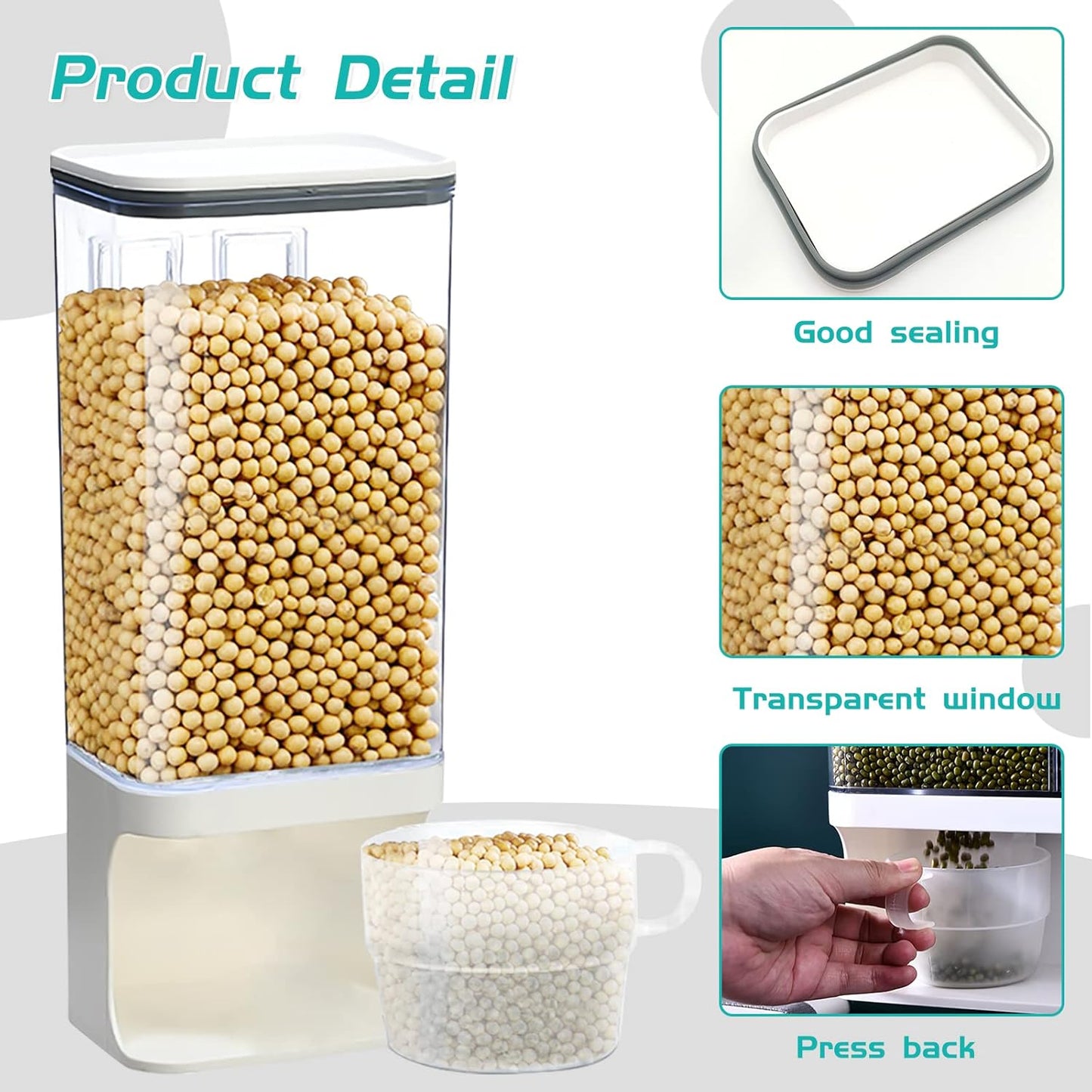 Detergent Dispenser for Laundry Room,Wall-Mounted Laundry Detergent Dispenser with Spigot Cup Holder,Suitable for Soap Beads Rice Scent Boosters Dry Food Dog Food Dispenser Storage Containers(1L)