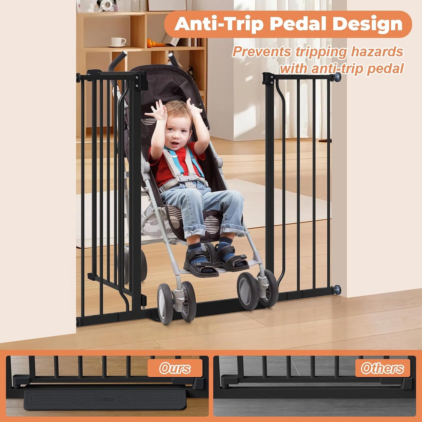 Baby Gate No Drilling, 29"-40" Auto Close Dog Gate Indoor for Doorways & Stairs, Pressure Mounted Adjustable Pet Gate, Easy Walk Through Child Gate for Children & Pets Stroller Friendly, White