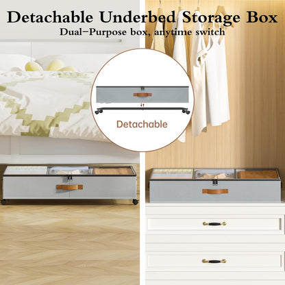 Yecaye Under Bed Storage with Wheels, 2 Pack Under Bed Storage Containers with Adjustable Dividers & Clear Lid, Rolling Underbed Organizer Bins Drawer for Clothes, Shoes, Blankets(30.3 x 16 x 6.7in)