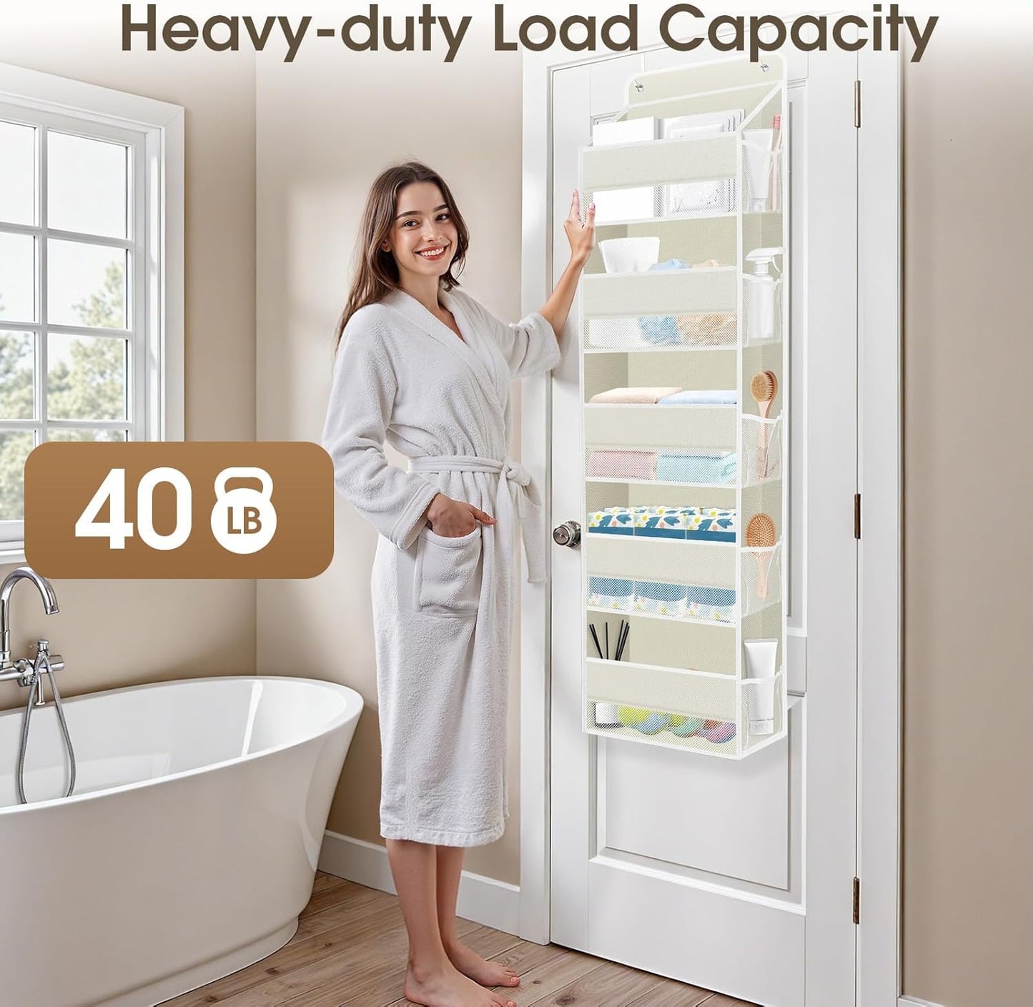 SpaceHacks 1 Pack Over The Door Organizer, Hanging Storage Organizer with Clear Window, 40lb Ultra Sturdy Large Capacity Room Organizer for Pantry Laundry Bathroom Nursery Closet Baby Essential (Grey)