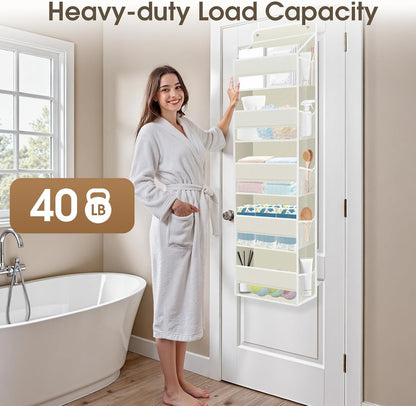 SpaceHacks 1 Pack Over The Door Organizer, Hanging Storage Organizer with Clear Window, 40lb Ultra Sturdy Large Capacity Room Organizer for Pantry Laundry Bathroom Nursery Closet Baby Essential (Grey)
