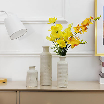 CUCUMI Ceramic Vase Set of 5, Home Decor Farmhouse Décor Handmade Pottery Vases for Pampas Grass, Dried Fresh Flowers, Table, Living Room, Kitchen, Shelf, Entryway Mantel Neutral Tones