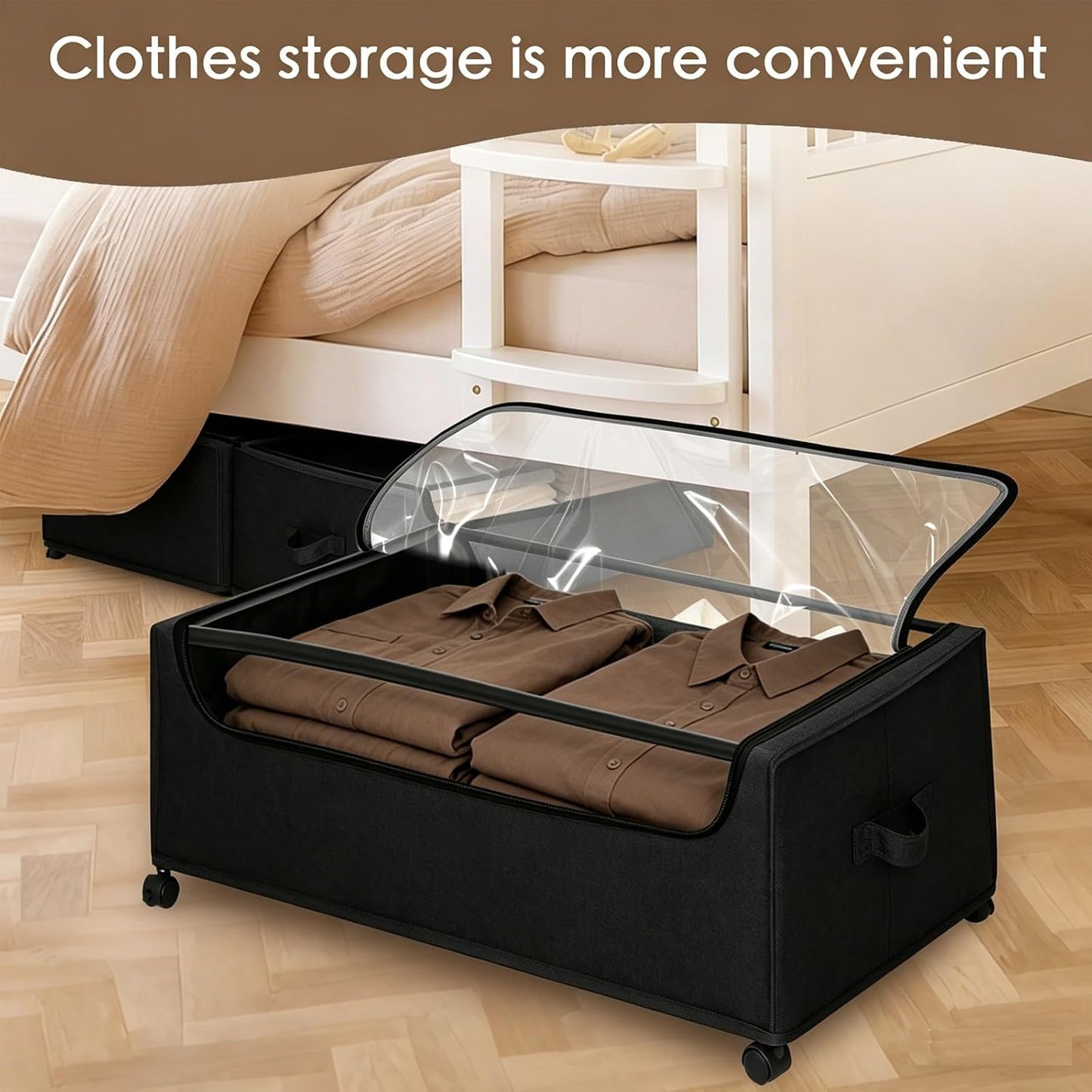 Under Bed Storage with Wheels, 2-Pack Under the Bed Storage Containers with Clear Lids & Label, Underbed Storage Bins, XXXL 85L 11 inches Rolling Metal Drawer for Clothes, Shoes, Toys, Books - Gray