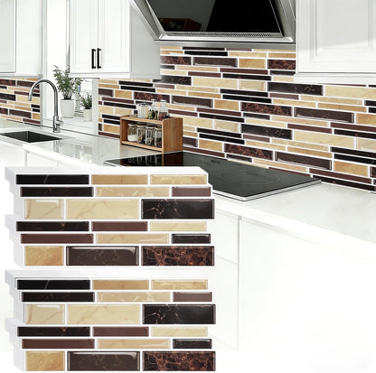 24 Sheet Peel and Stick Tile Backsplash Sticks for Kitchen 10"x 5" Back Splashes Self Adhesive Waterproof Tile Wall Paper for Bathroom Kitchen Backsplash, RV, Fireplace, Black/White Marble Look