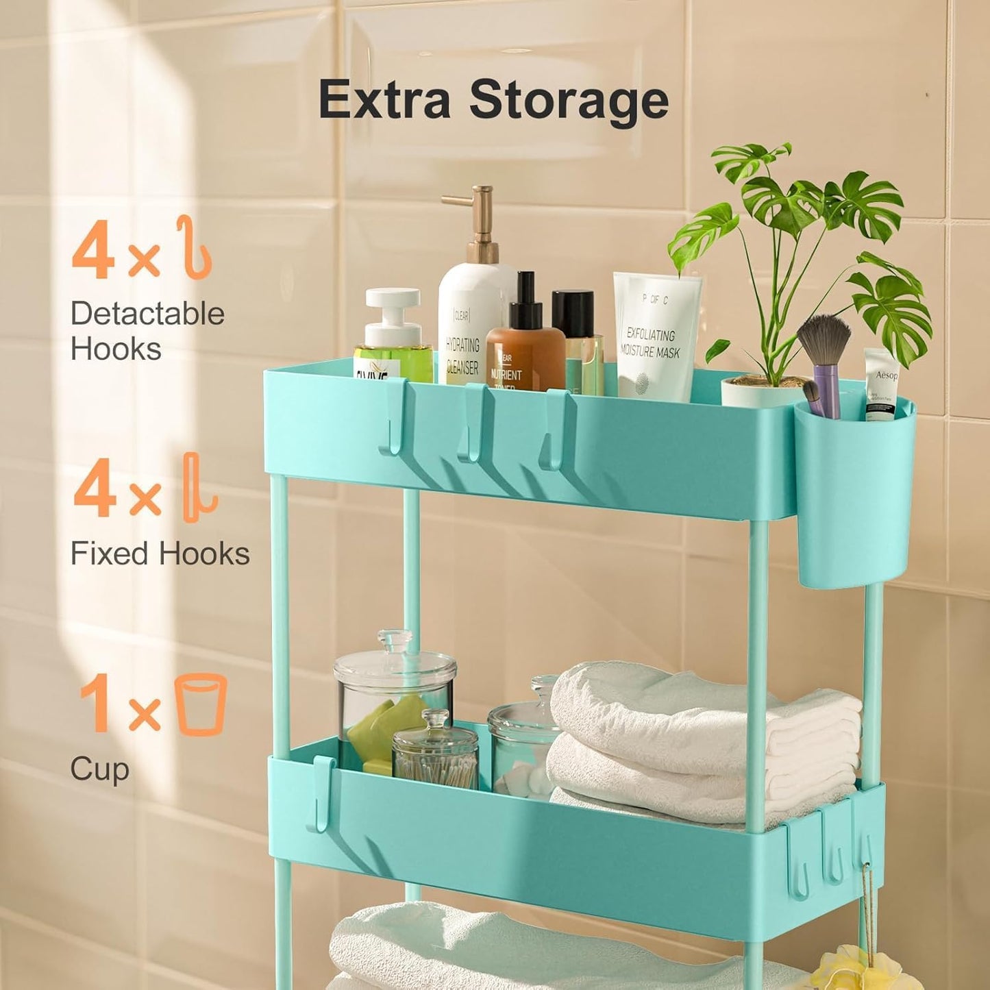 Pipishell Slim Storage Cart with Wheels - Bathroom Cart Organizer Storage, 4 Tier Rolling Carts for Bathroom, Laundry Room, Kitchen, Narrow Space, Black PIUC05