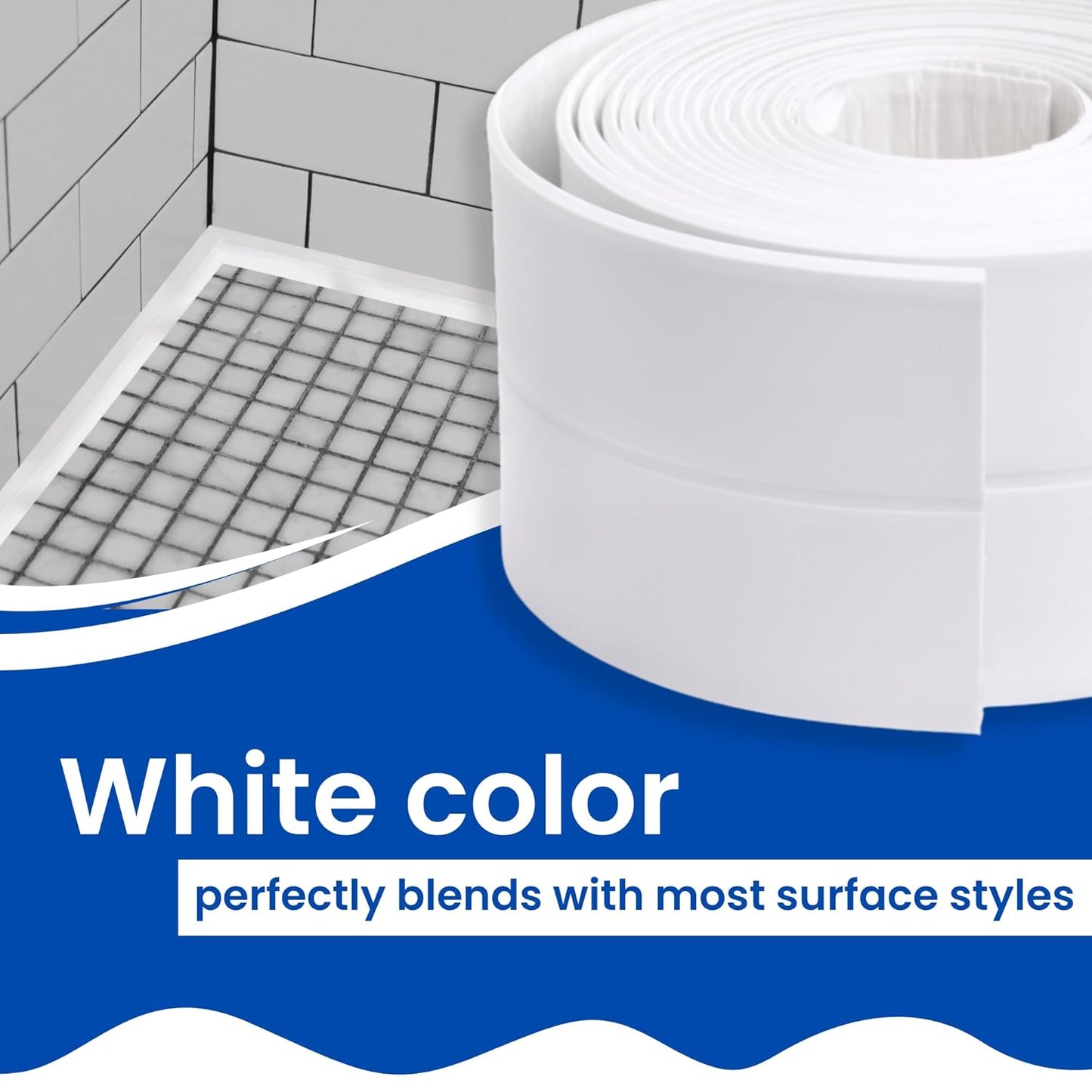 Gadgetime USA Bath & Kitchen Caulk Tape Sealant Strip - PVC Self Adhesive Waterproof Tape for Tub and Wall Sealing - Tape Caulk Sealer - Waterproof Sealant Tape - White - 1.5" x 10.5 Feet