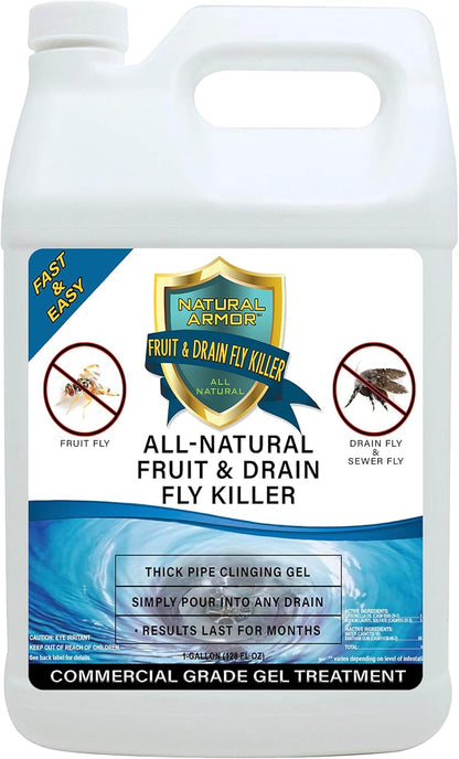 Natural Armor Drain Fly & Fruit Fly Killer (128oz Gallon) | Eliminates Gross Fruit, Drain, Sewer & Gnat Infestations from Any Drain - Simple, Easy to Use - Sewer & Septic Safe