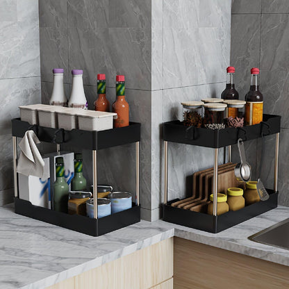 3 Pack Under Sink Organizer Bathroom and Storage Cabinet (White) | 2 Tier with Hanging Cups for Kitchen