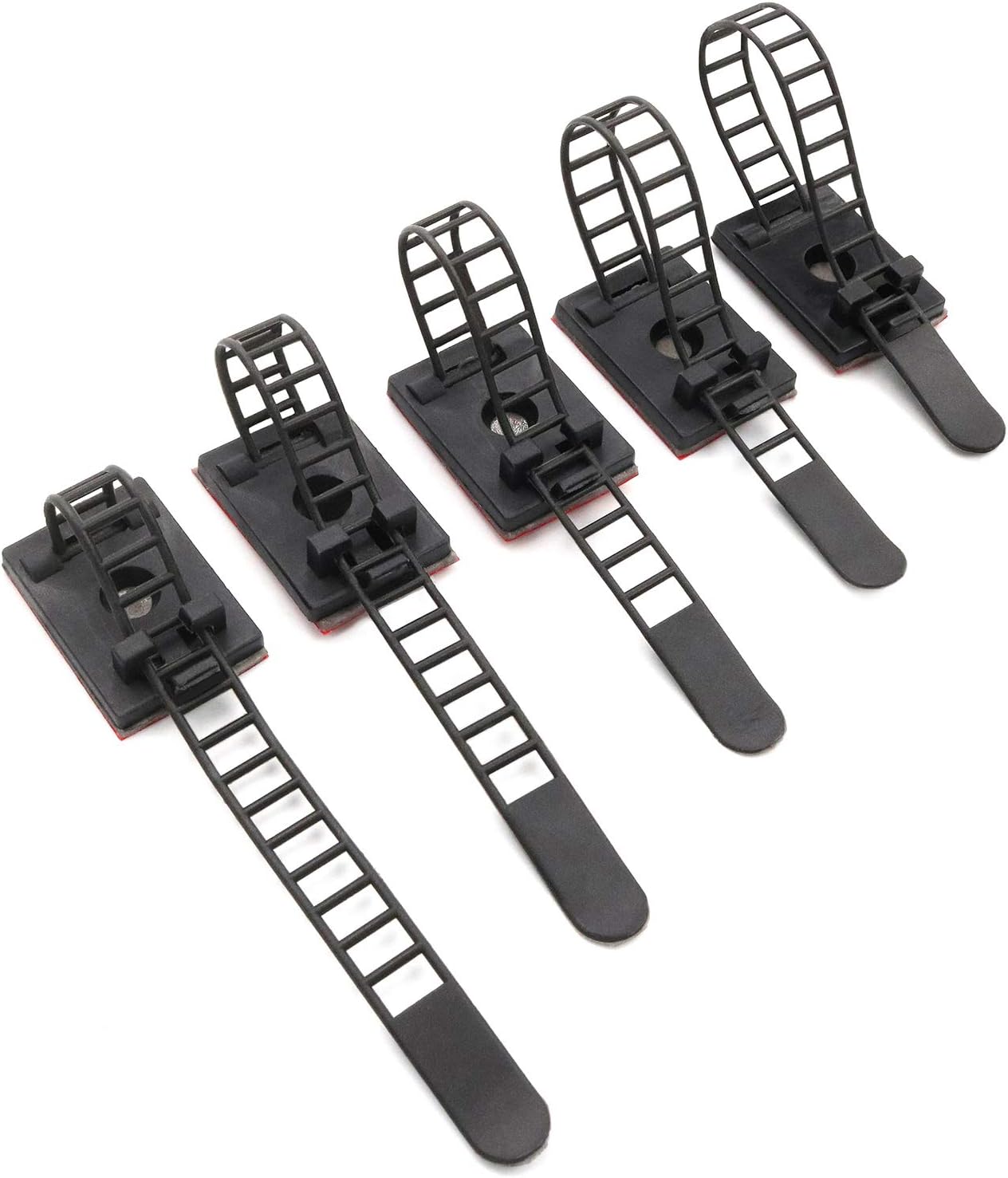 Cable Clips 3M Adhesive, Multipurpose Wire Clamps for Cable Management and Cable Runs - 50 Pack Black Bundled with 10 Reusable Cable Ties