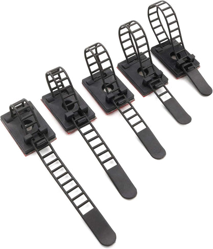 Cable Clips 3M Adhesive, Multipurpose Wire Clamps for Cable Management and Cable Runs - 50 Pack Black Bundled with 10 Reusable Cable Ties