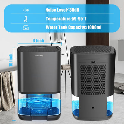 Dehumidifiers for Home 35OZ Small Dehumidifier for Bedroom 2500 Cubic Feet(350sq ft) with 7 LED Lights, Ultra Quiet & Auto Shut off Dehumidifier for Bathroom Basement Closet Garage