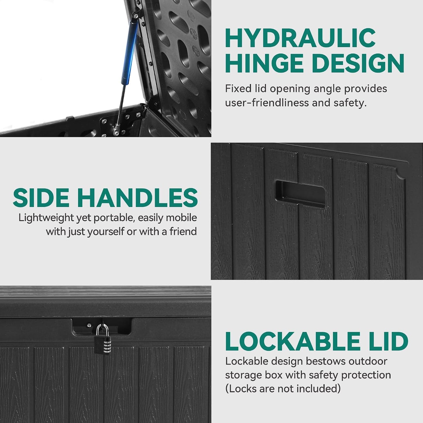YITAHOME 100 Gallon Large Outdoor Deck Box | Waterproof Resin Storage Box, Lockable Indoor Outdoor Storage Container for Patio Furniture Cushions, Pool Accessories