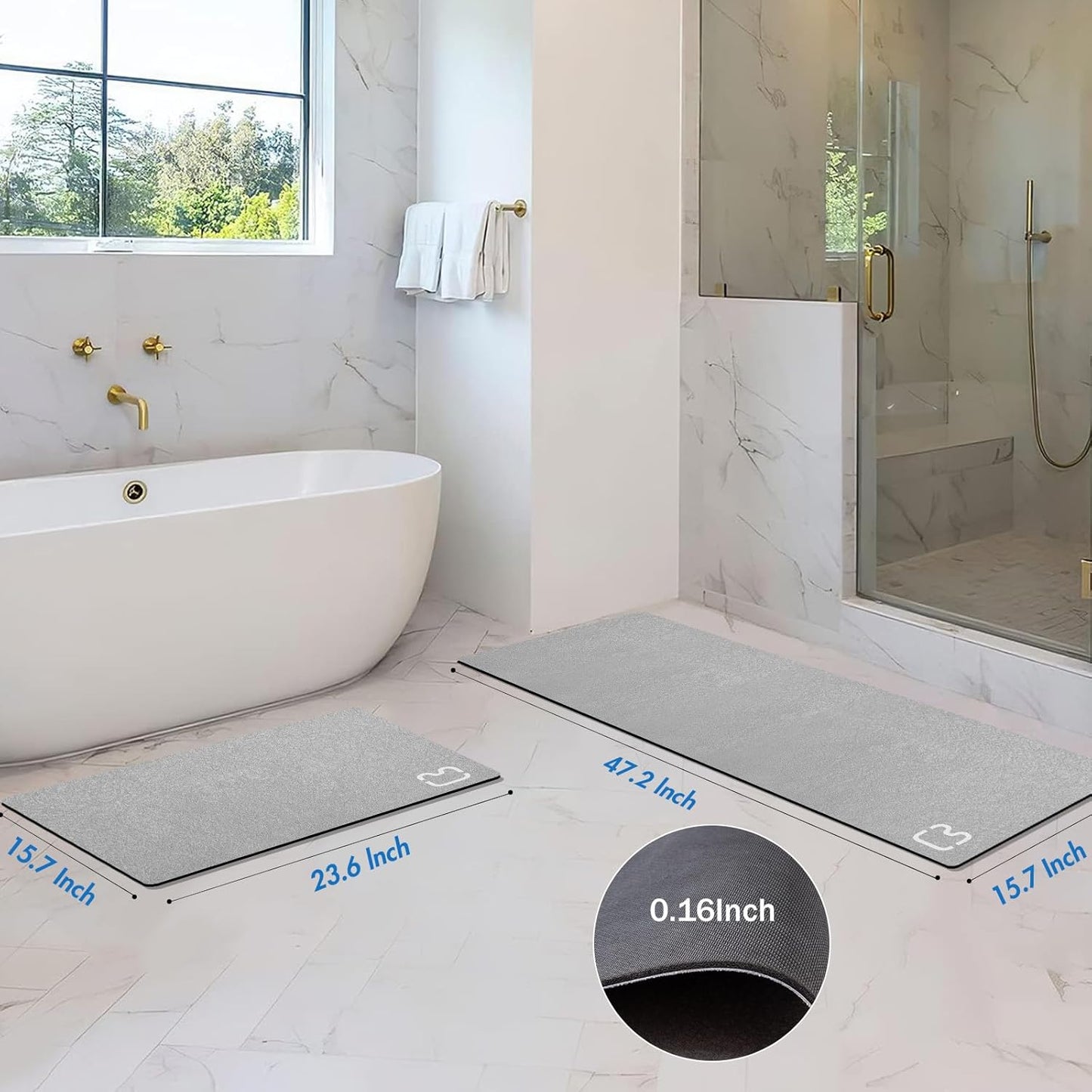 Diatomaceous Earth Bath Mat Rugs Super Absorbent Diatomite Stone Bath Mat Non Slip Quick Dry Thin Bathroom Mat Fit Under Door, Floor Rugs in Front of Bathtub, Shower Room, Sink,15.7"x23.6", Grey