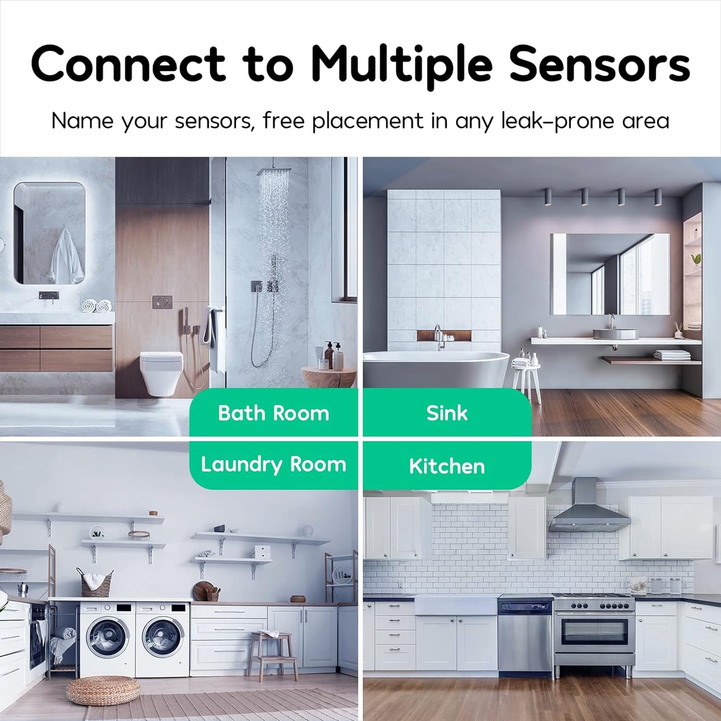 Winees WiFi Water Leak Detector for Home, 3 Pack Water Sensors with 100dB Adjustable Alarm, Leak Alert Email&SMS Notification, 200M Transmission for Basement, Bathroom, Laundry, IFTTT, 2.4G WiFi Only