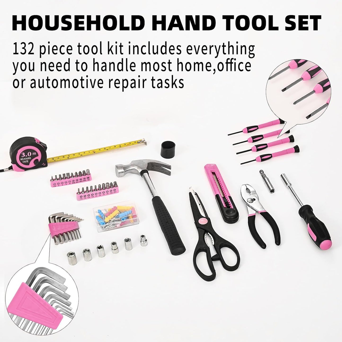 HANGYING 39-Piece Basic Household Tool Set with Toolbox Storage Case, Blue | Basic Home Tool Kit, Small Hand Tool Kit, General Home Repair, for Home Garage, Office, College Dormitory, Daily DIY Use