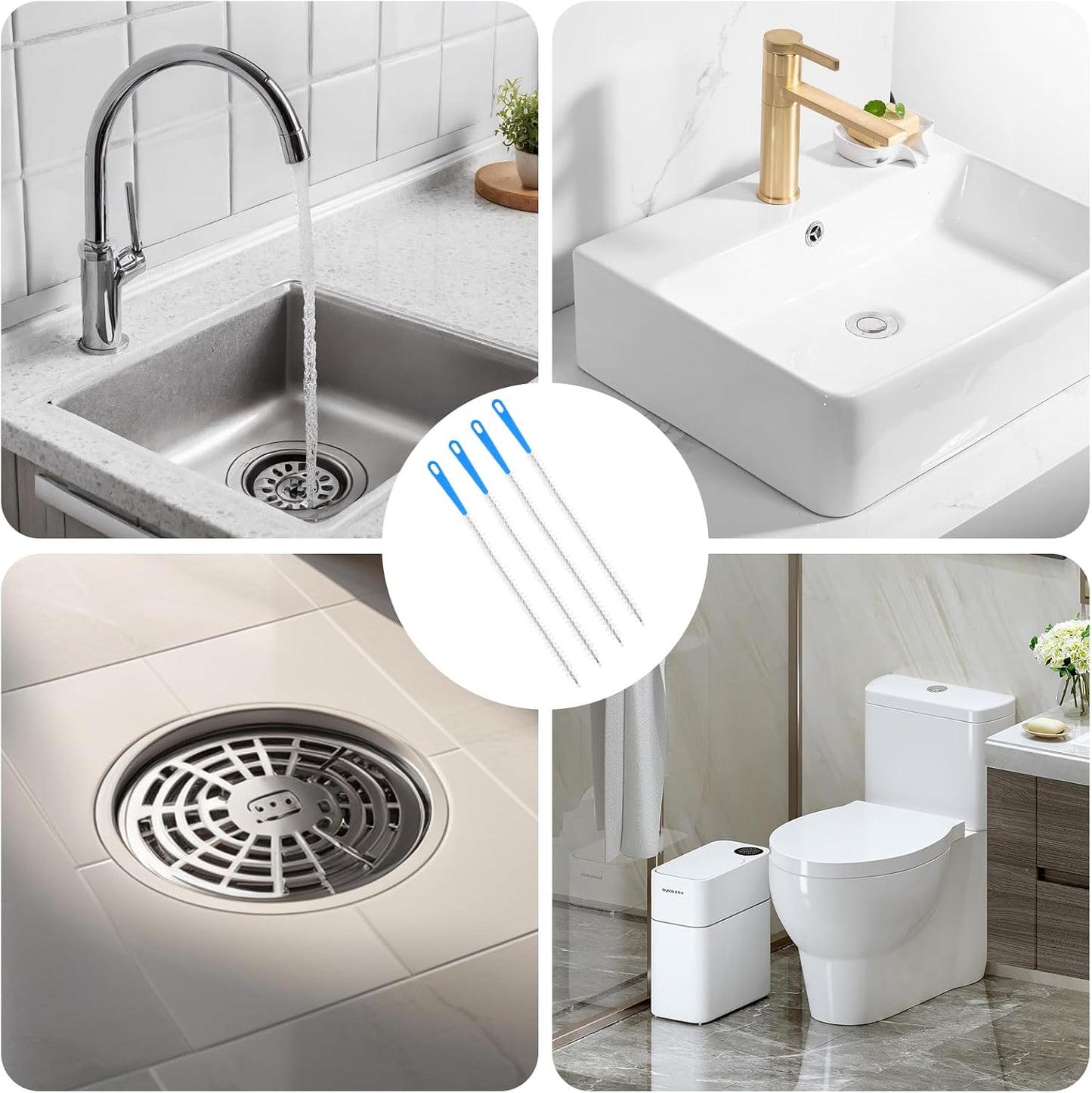 Yuanchu 4 Pack Flexible Drain Cleaning Brush, Sink Pipe Cleaners Drain Clog Remover Tool with Nylon Bristles Rust-Resistant Sink Unblocker Tool for Toilet Kitchen Shower Sewer Tub