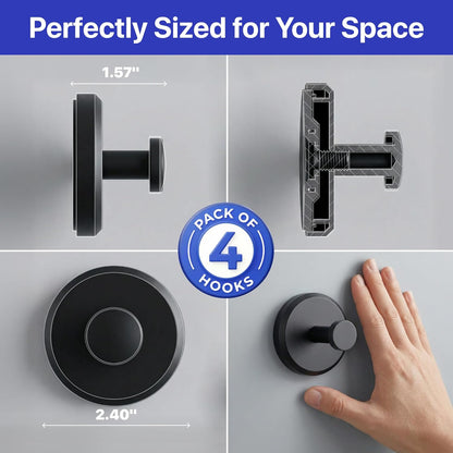 HOME SO Suction Cup Hooks for Shower & Bathroom Towel Holder 2-Pack – Suction Cups Hooks for Hanging Towels, Robes, & Coats - Tiles, Glass Door or Mirror – Shower Hooks & Towel Hooks Organizer - Black
