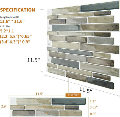 WOWSTAR 10-Sheet Peel and Stick Backsplash Tile for Kitchen, Back Splash Stick On Tiles for Kitchen Wall (Grey and Blue)