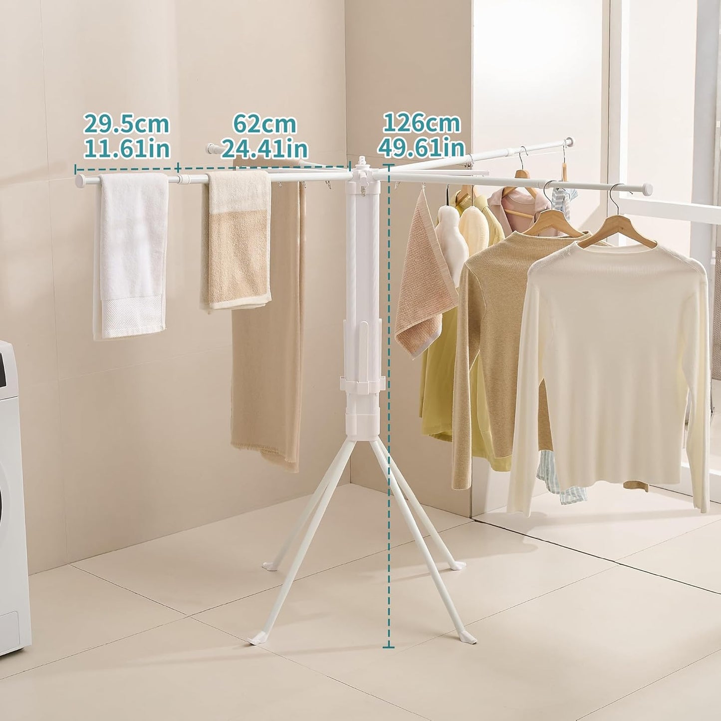 JOOM Tripod Clothes Drying Rack, Garment Rack Portable and Foldable Space Saving Laundry Drying Rack - Drying Rack Clothing Floor Folding Balcony Bedroom Household Wooden