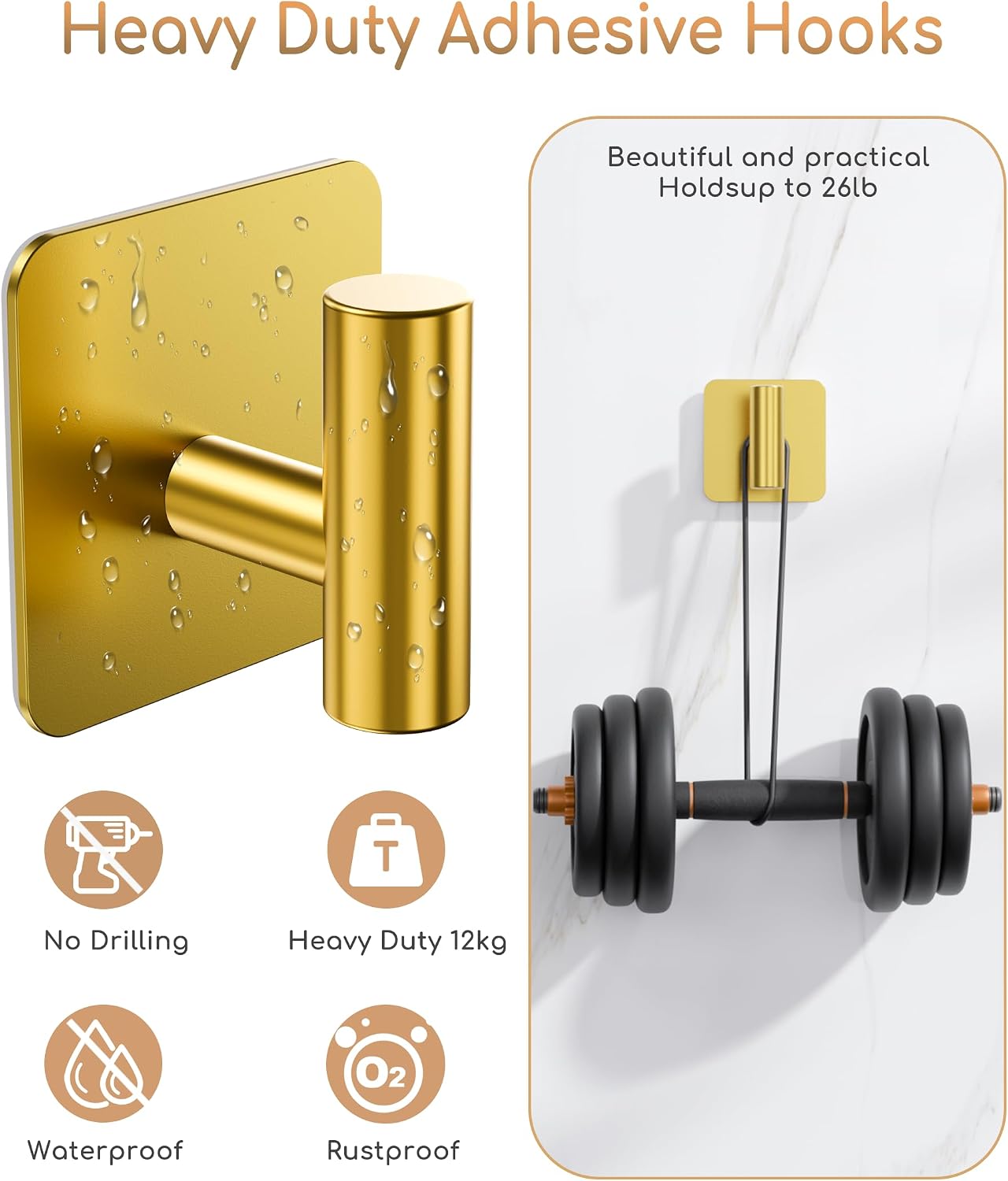 Aikzik 4 Pack Large Heavy Duty Wall Hooks - 26lb Max, Stainless Steel Adhesive Towel Hook, Shower Hooks for Hanging Towel, Coat, Robe, Wall Hook for Use in Bathroom, Kitchen and Door, Matte Black
