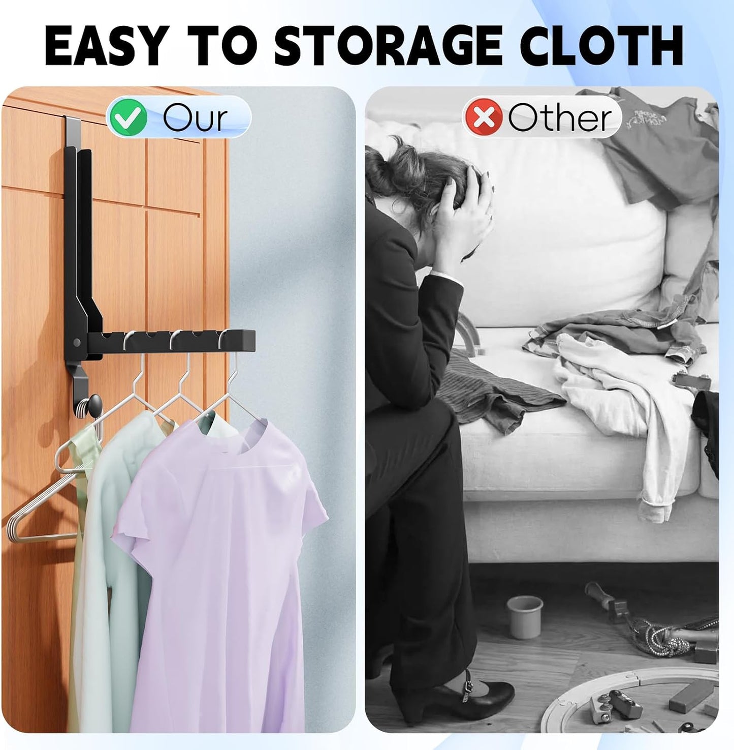 2 Pack Over The Door Hanger Folding Clothes Drying Rack, Folding Hanging Coat Rack for Indoor Laundry Room Compact Small Space Foldable Portable Clothing Hanger Hook Collapsible (Wihte-2(Upgraded))