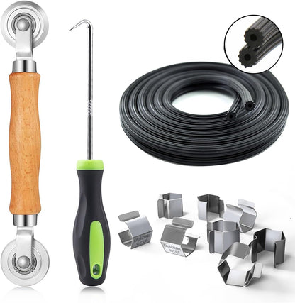 King&Charles 3 in 1 Screen Repair Kit, Bearing Steel Screen Roller Tool with 0.14 in x 32 ft Spline and Removal Hook for Window Screens, Screen Doors, Patio and RV Mesh Replacement