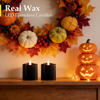 3"x4" Flickering Flameless Battery Candles with Timer, White Realistic LED Pillar Candles, Set of 2 Large Remote-Operated Candles for Home Indoor/Outdoor & Holiday Decor