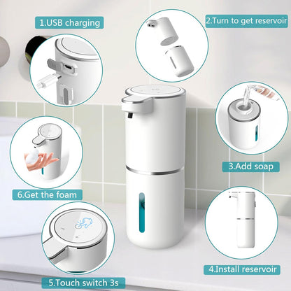 Automatic Soap Dispenser – Touchless Foaming Soap Dispenser 400ml USB Rechargeable Dispenser Electric Wall Mounted 4levels Adjustable Foam Soap Dispenser Pump for Bathroom Kitchen(Silver)